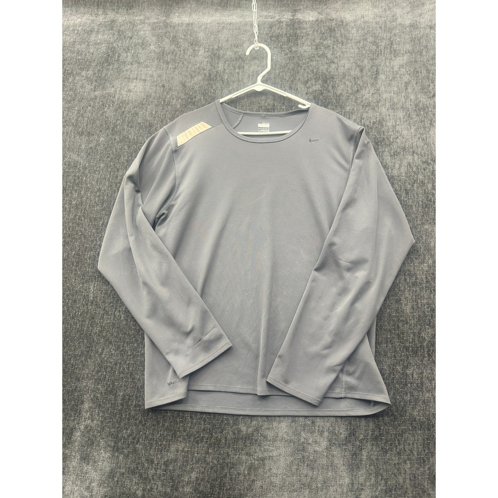 Nike Miler Dri Fit Running Top Mens L Gray Standard Fit UV Protection Athletic